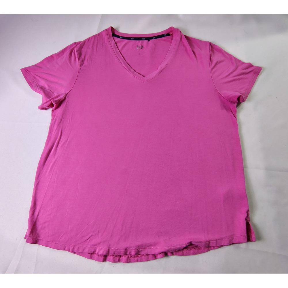 GAP Womens Shirt Size L Pink V‎ Neck Rayon Spandex Luxe Short Sleeve Basic Tee